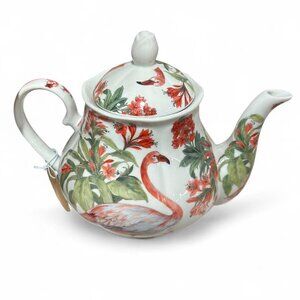 White Flamingo Nature Pattern Teapot Decorative Kitchen Collectible
